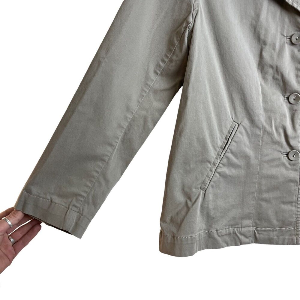 Eileen Fisher Jacket Khaki Beige Button Collar Long Sleeve Womens Size Medium - Picture 2 of 7